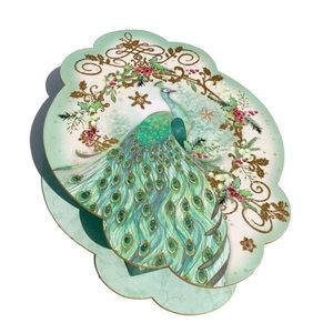 Punch Studio Frost Green Peacock Scalloped Keepsake Holiday Box 61877